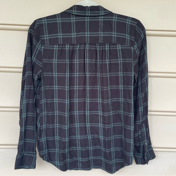 MADEWELL Plaid Black Green Collared Wrap Front Top Small - Picture 6 of 9